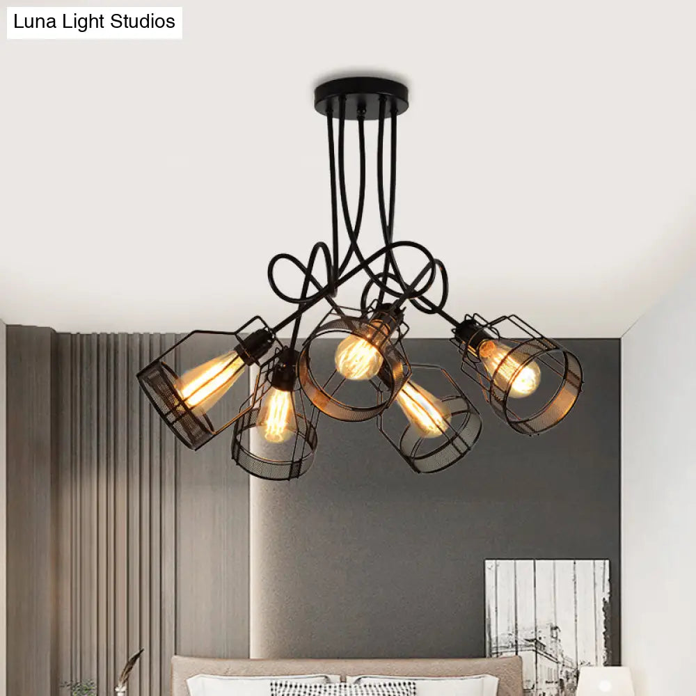 DecorBites™ DecorBites™ Sleek Black 5-Head Semi Flush Mount Industrial Iron Chandelier with Cluster-Bottle Frame Ceiling Light