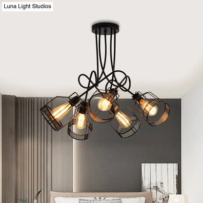 DecorBites™ DecorBites™ Sleek Black 5-Head Semi Flush Mount Industrial Iron Chandelier with Cluster-Bottle Frame Ceiling Light