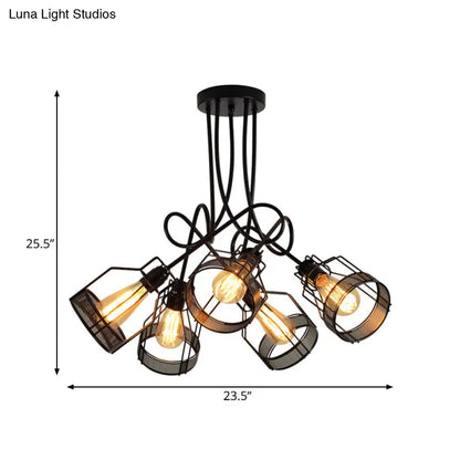 DecorBites™ DecorBites™ Sleek Black 5-Head Semi Flush Mount Industrial Iron Chandelier with Cluster-Bottle Frame Ceiling Light