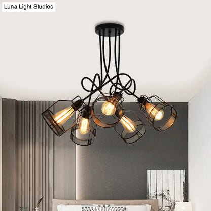 DecorBites™ DecorBites™ Sleek Black 5-Head Semi Flush Mount Industrial Iron Chandelier with Cluster-Bottle Frame Ceiling Light