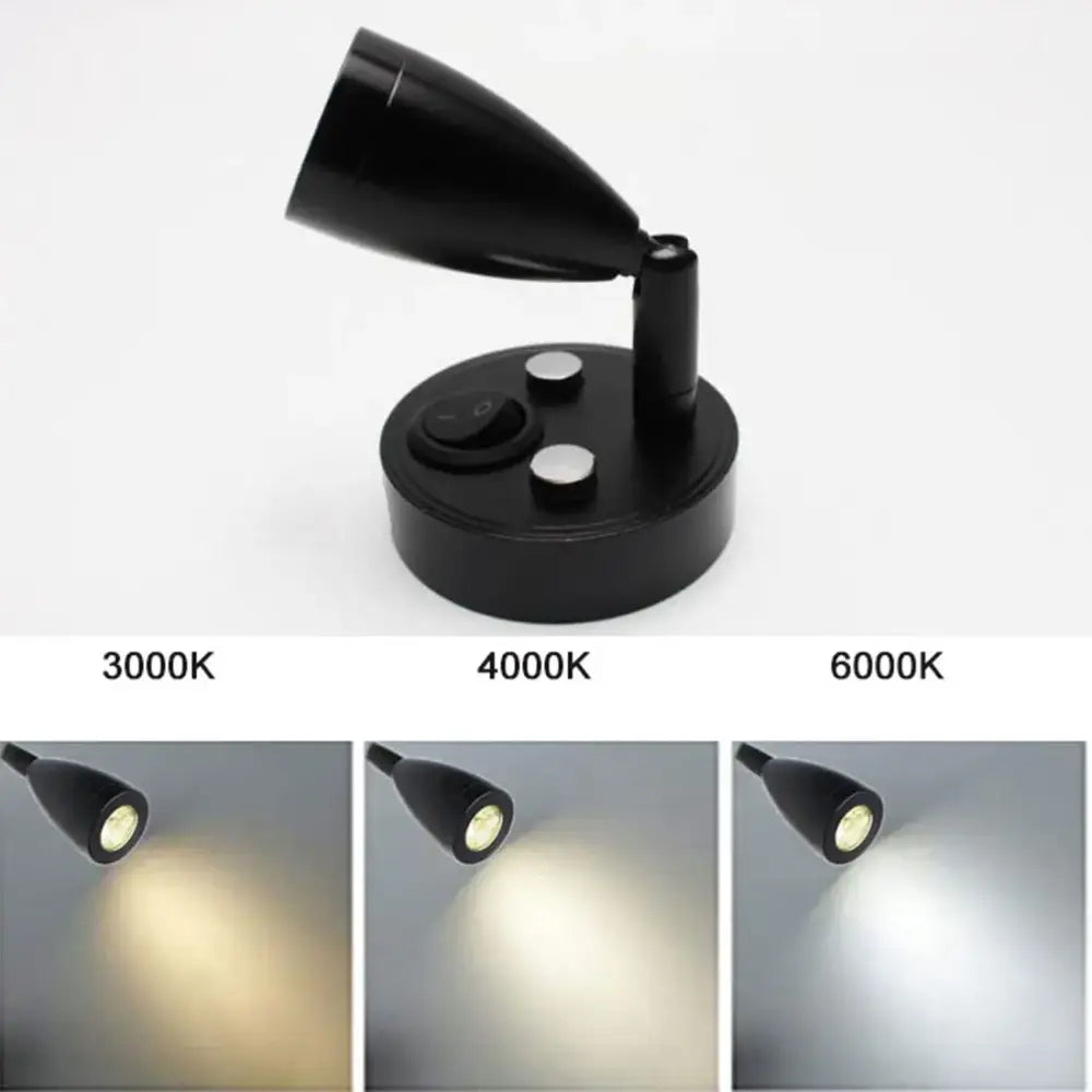 Sleek black adjustable led reading lamp with magnetic base and three color temperature settings for rv and bedroom interior