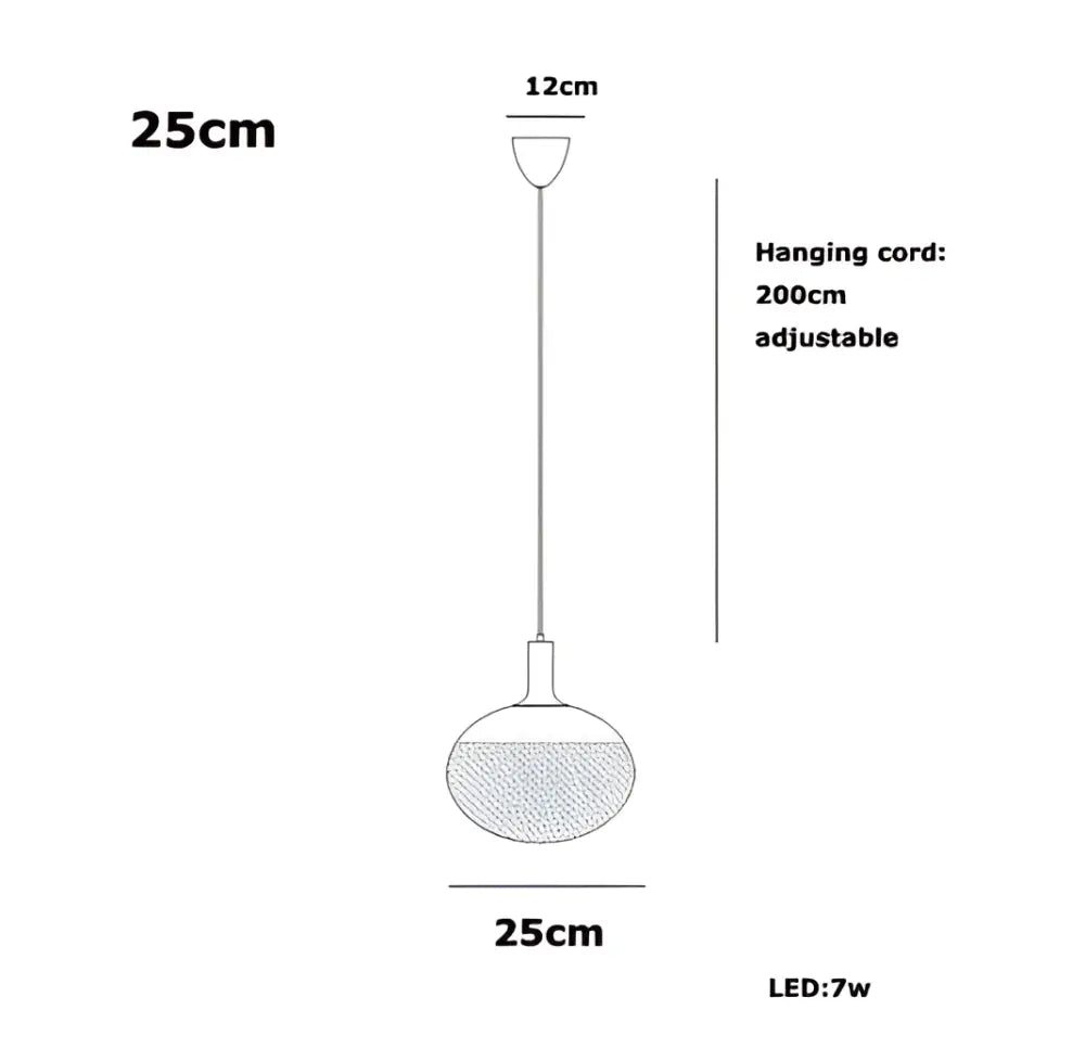 Sleek black and frosted glass 25cm diameter cob led chandelier with 200cm adjustable cord for dining room lighting