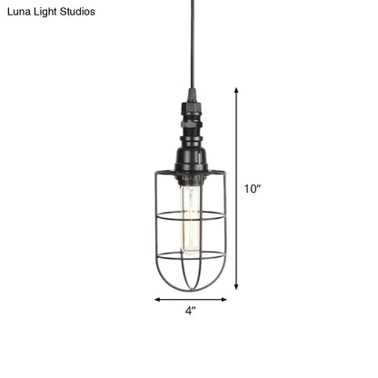 Sleek Black Caged Iron Pendant Light - Farmhouse Style for Coffee Shops - 1 Bulb Suspension