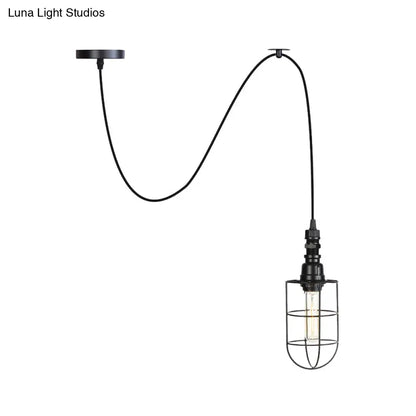 Sleek Black Caged Iron Pendant Light - Farmhouse Style for Coffee Shops - 1 Bulb Suspension