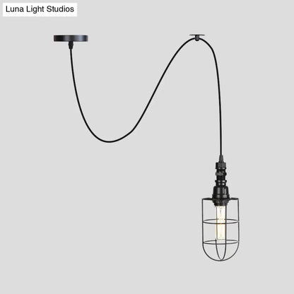 Sleek Black Caged Iron Pendant Light - Farmhouse Style for Coffee Shops - 1 Bulb Suspension