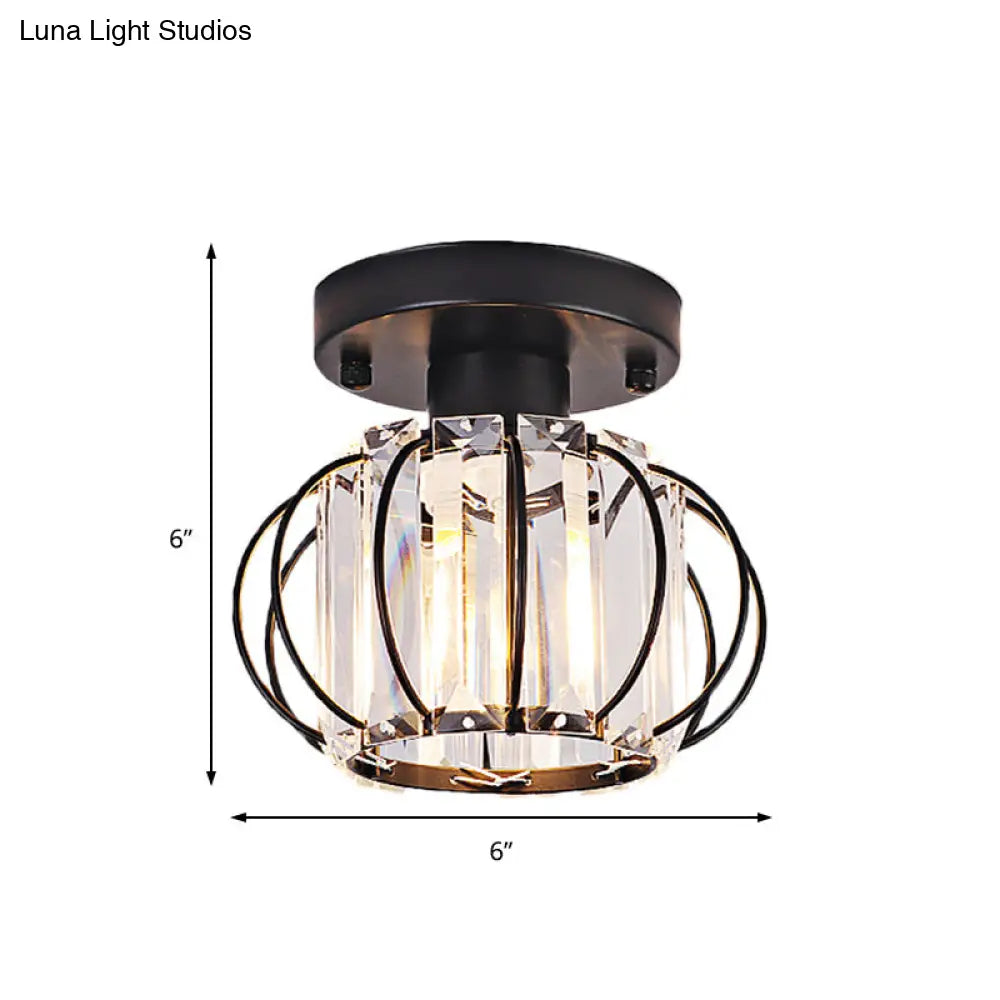 DecorBites™ DecorBites™ Sleek Black/Chrome Crystal Flush Mount Ceiling Lamp - Simplicity Corridor Lighting