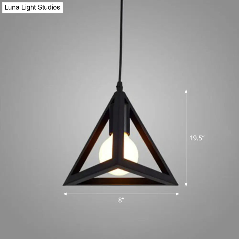 Sleek Black Geometric Iron Hanging Pendant Light Fixture - Simplicity with 1 Bulb for Corridors