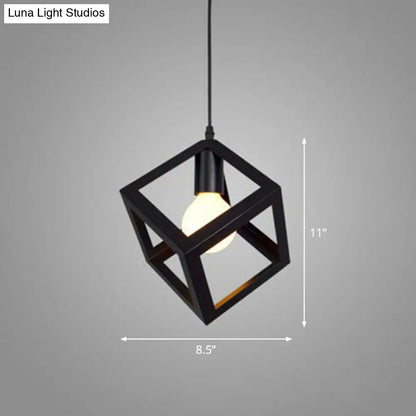 Sleek Black Geometric Iron Hanging Pendant Light Fixture - Simplicity with 1 Bulb for Corridors