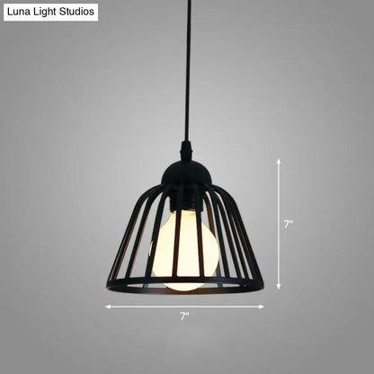 Sleek Black Geometric Iron Hanging Pendant Light Fixture - Simplicity with 1 Bulb for Corridors