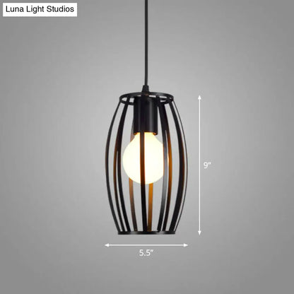 Sleek Black Geometric Iron Hanging Pendant Light Fixture - Simplicity with 1 Bulb for Corridors