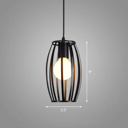 Sleek Black Geometric Iron Hanging Pendant Light Fixture - Simplicity with 1 Bulb for Corridors