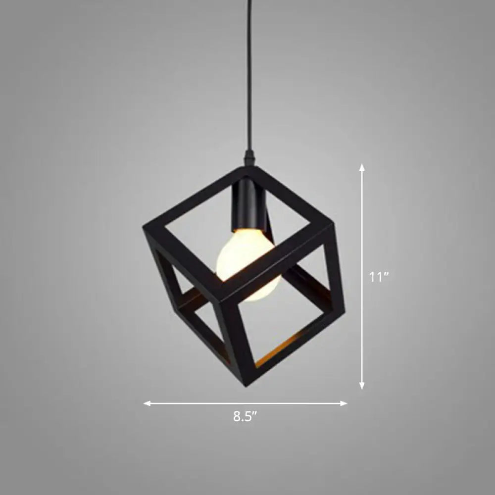 Sleek Black Geometric Iron Hanging Pendant Light Fixture - Simplicity with 1 Bulb for Corridors