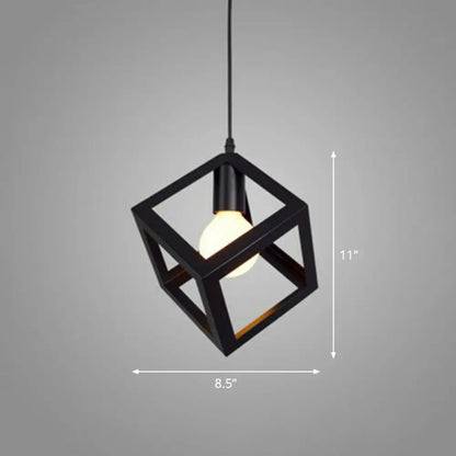 Sleek Black Geometric Iron Hanging Pendant Light Fixture - Simplicity with 1 Bulb for Corridors