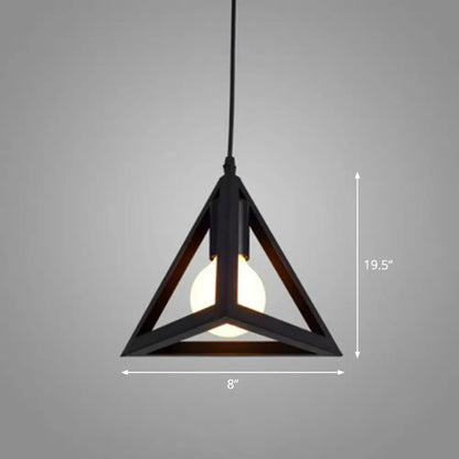 Sleek Black Geometric Iron Hanging Pendant Light Fixture - Simplicity with 1 Bulb for Corridors