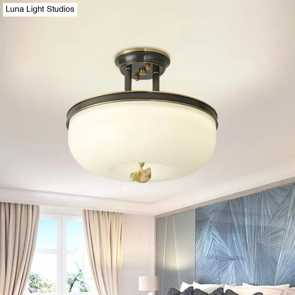 Sleek Black/Gold Traditionalist Bowl LED Ceiling Light Fixture - 12"/16" Width