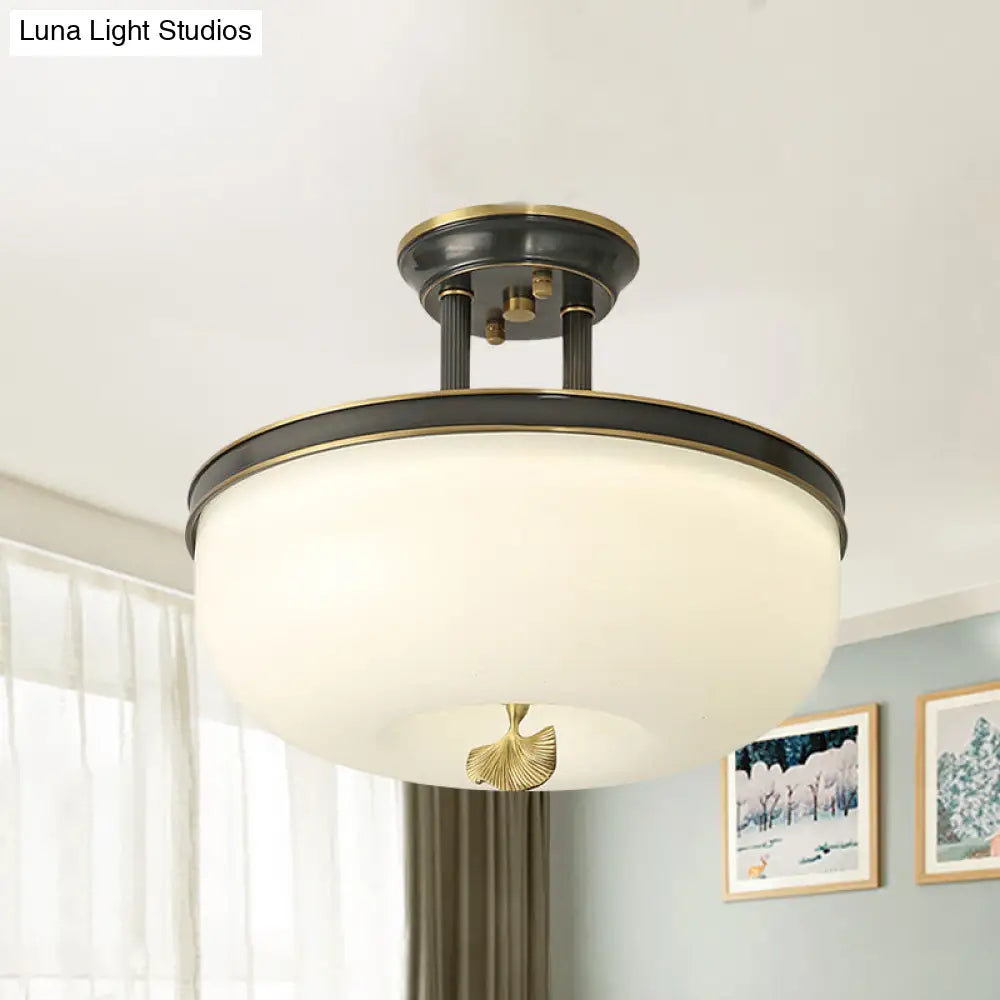 Sleek Black/Gold Traditionalist Bowl LED Ceiling Light Fixture - 12"/16" Width