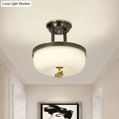 Sleek Black/Gold Traditionalist Bowl LED Ceiling Light Fixture - 12"/16" Width