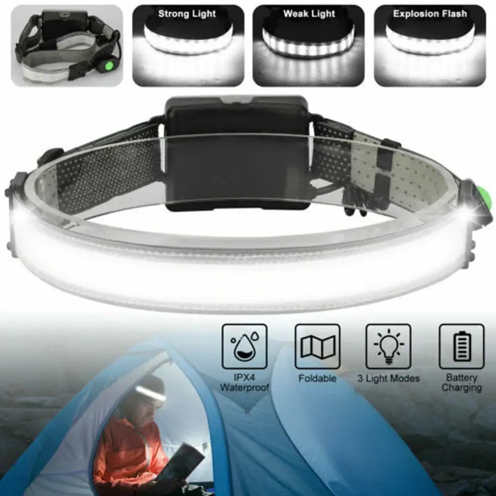 Sleek black and gray decorbites cob led sensor headlamp with flexible led strip and multiple flash modes for garage work