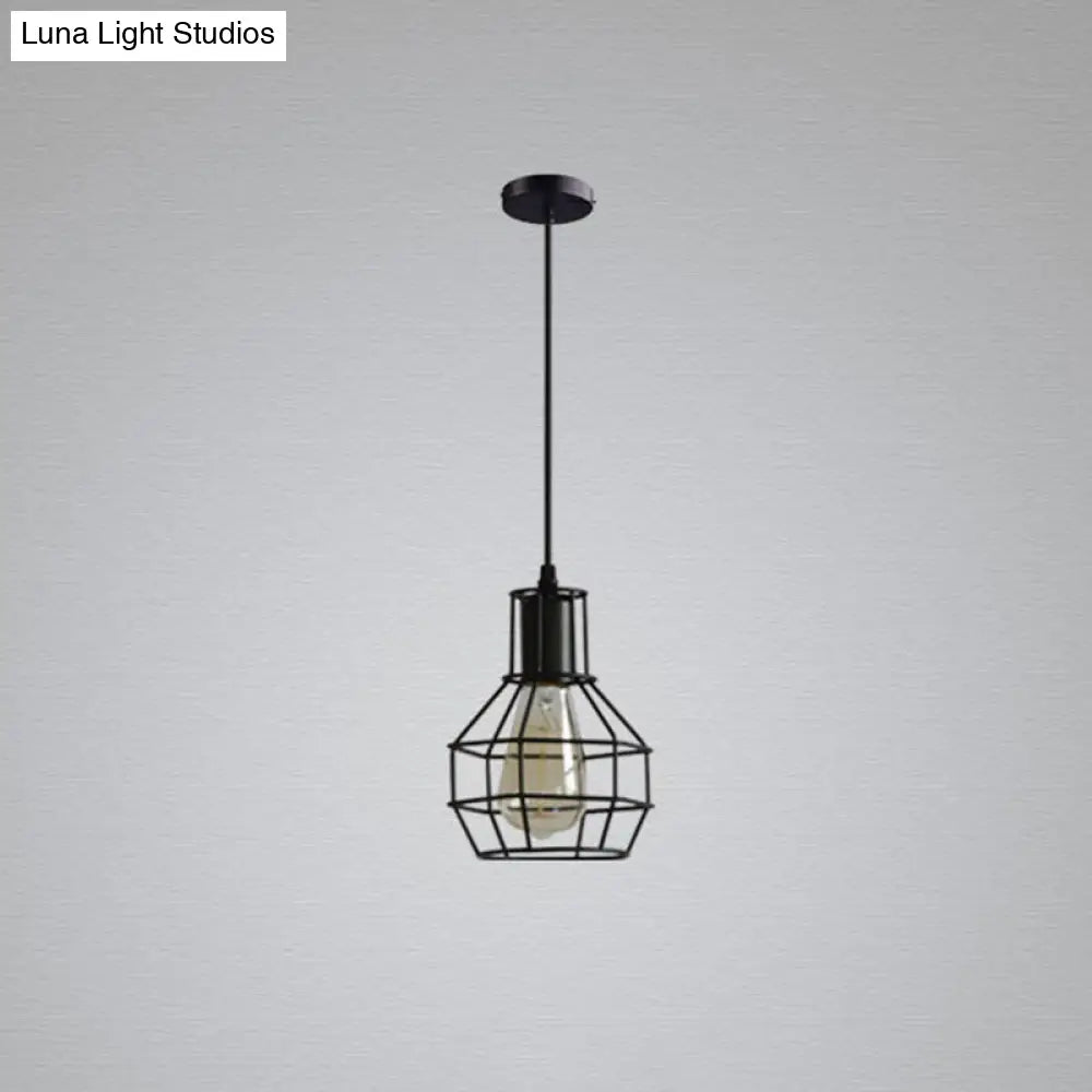 Sleek Black Grenade Cage Pendant Light - Simplicity Iron, 1 Bulb - Ideal for Dining Rooms