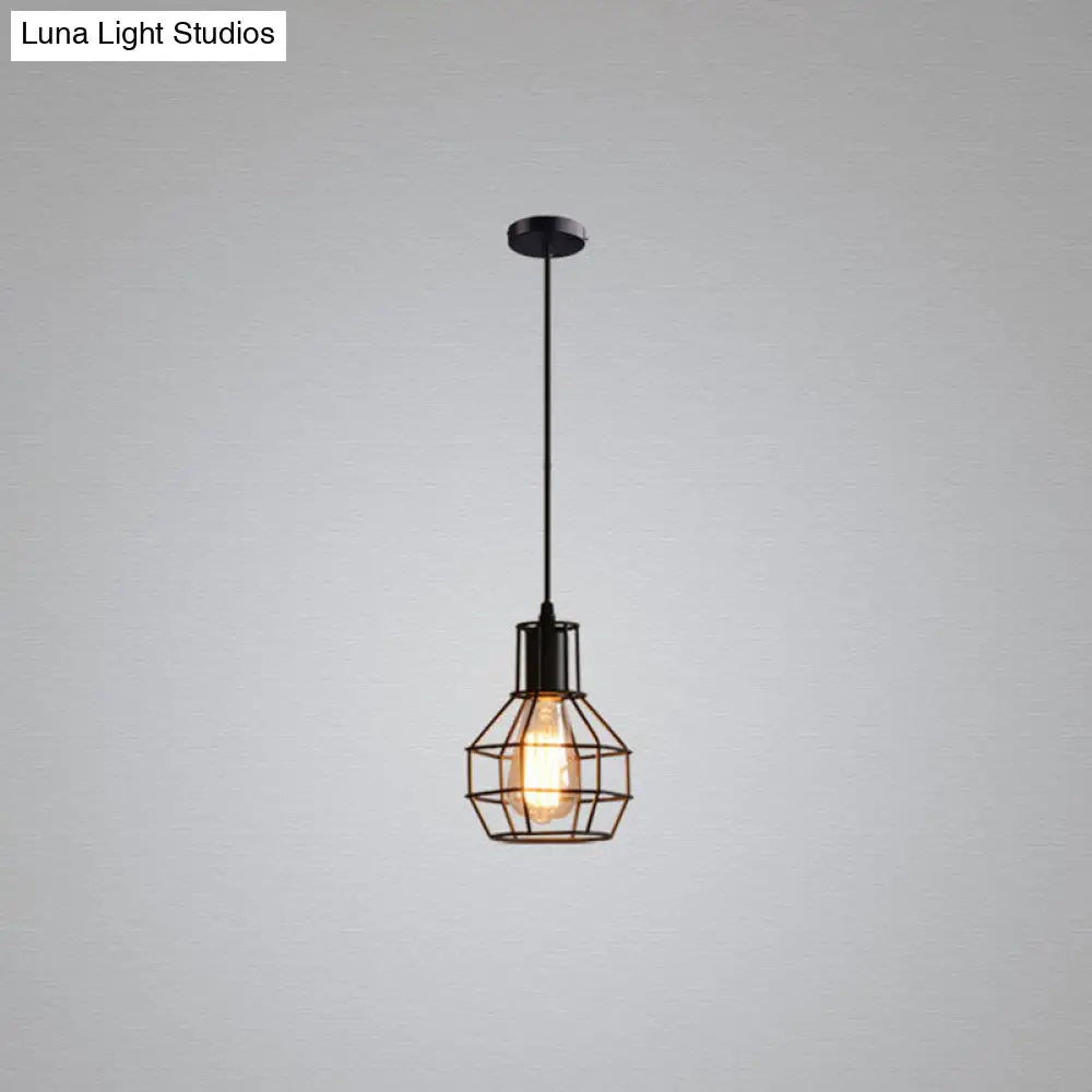 Sleek Black Grenade Cage Pendant Light - Simplicity Iron, 1 Bulb - Ideal for Dining Rooms