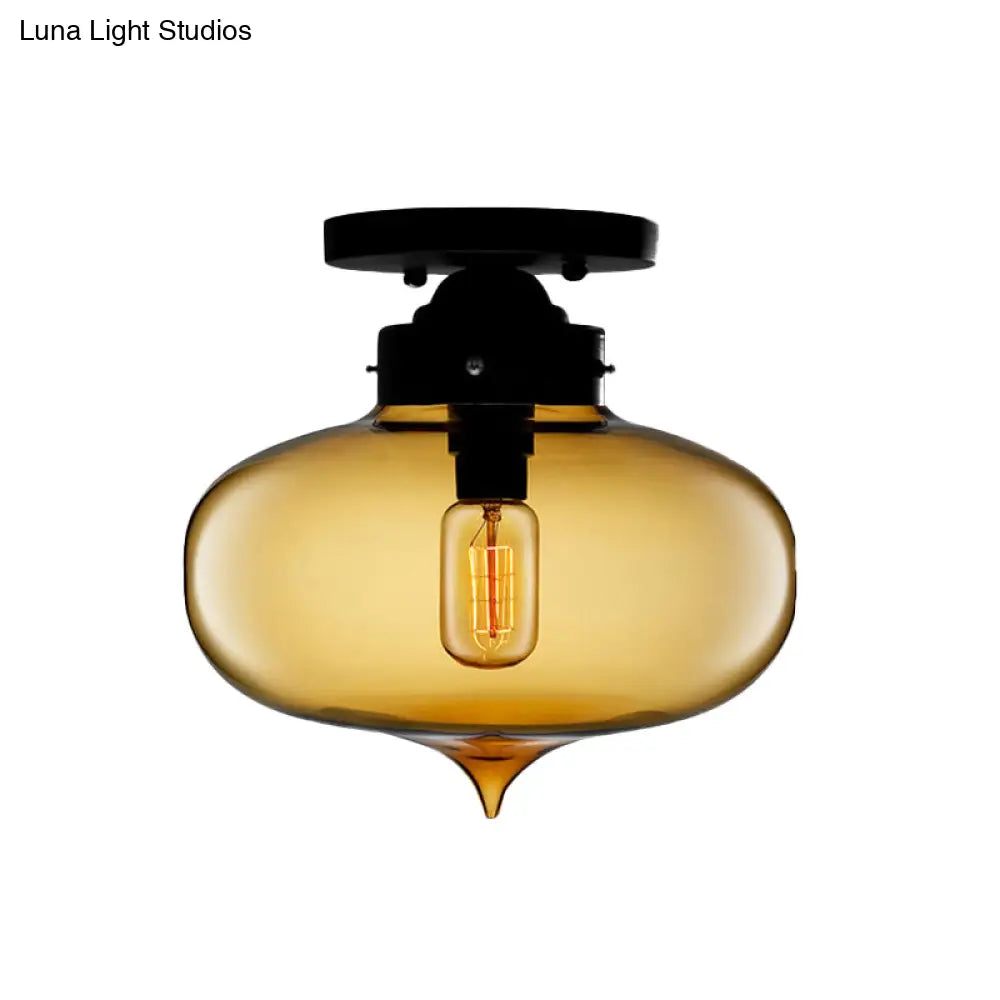 DecorBites™ DecorBites™ Sleek Black Industrial Semi Flush Light with Red/Brown/Amber Glass Oval Shade - Perfect for Dining Room Ceiling