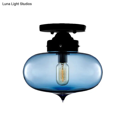 DecorBites™ DecorBites™ Sleek Black Industrial Semi Flush Light with Red/Brown/Amber Glass Oval Shade - Perfect for Dining Room Ceiling