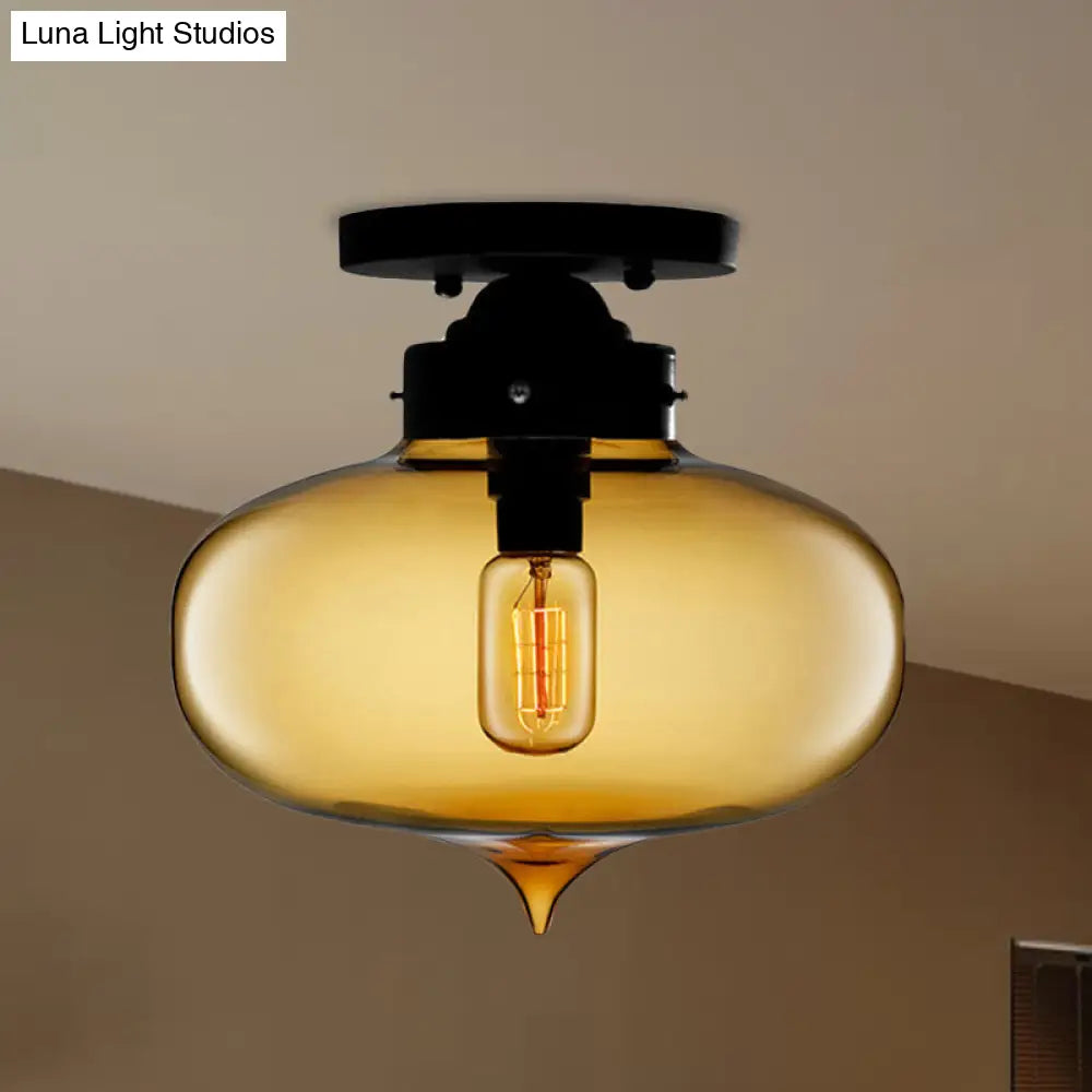 DecorBites™ DecorBites™ Sleek Black Industrial Semi Flush Light with Red/Brown/Amber Glass Oval Shade - Perfect for Dining Room Ceiling