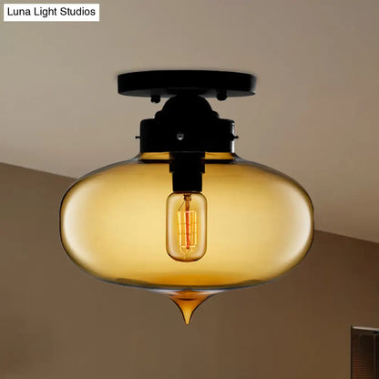 DecorBites™ DecorBites™ Sleek Black Industrial Semi Flush Light with Red/Brown/Amber Glass Oval Shade - Perfect for Dining Room Ceiling