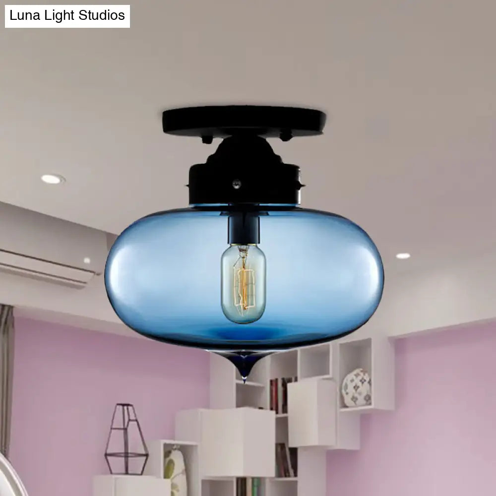 DecorBites™ DecorBites™ Sleek Black Industrial Semi Flush Light with Red/Brown/Amber Glass Oval Shade - Perfect for Dining Room Ceiling