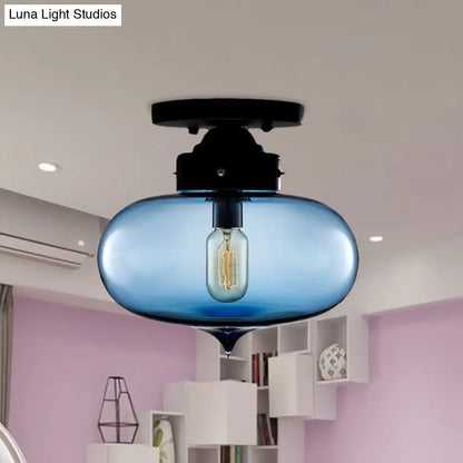 DecorBites™ DecorBites™ Sleek Black Industrial Semi Flush Light with Red/Brown/Amber Glass Oval Shade - Perfect for Dining Room Ceiling