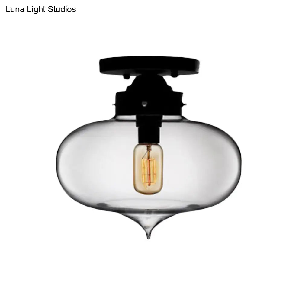 DecorBites™ DecorBites™ Sleek Black Industrial Semi Flush Light with Red/Brown/Amber Glass Oval Shade - Perfect for Dining Room Ceiling