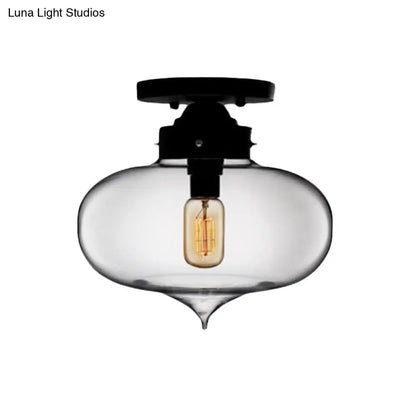 DecorBites™ DecorBites™ Sleek Black Industrial Semi Flush Light with Red/Brown/Amber Glass Oval Shade - Perfect for Dining Room Ceiling