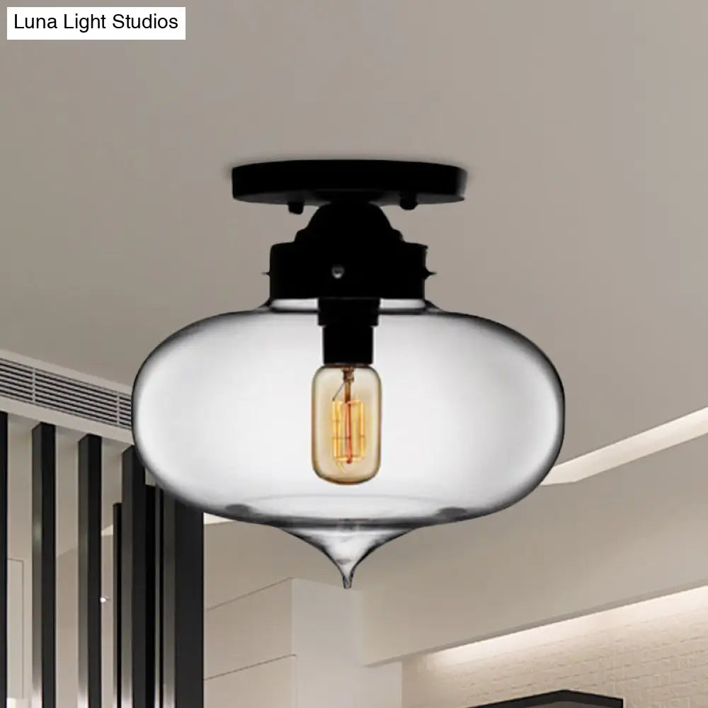 DecorBites™ DecorBites™ Sleek Black Industrial Semi Flush Light with Red/Brown/Amber Glass Oval Shade - Perfect for Dining Room Ceiling