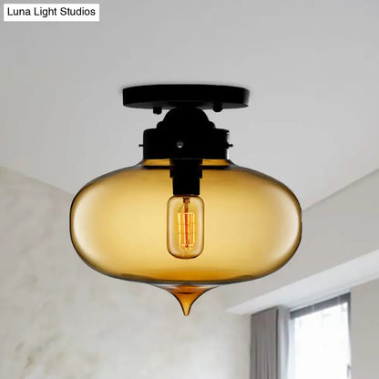 DecorBites™ DecorBites™ Sleek Black Industrial Semi Flush Light with Red/Brown/Amber Glass Oval Shade - Perfect for Dining Room Ceiling