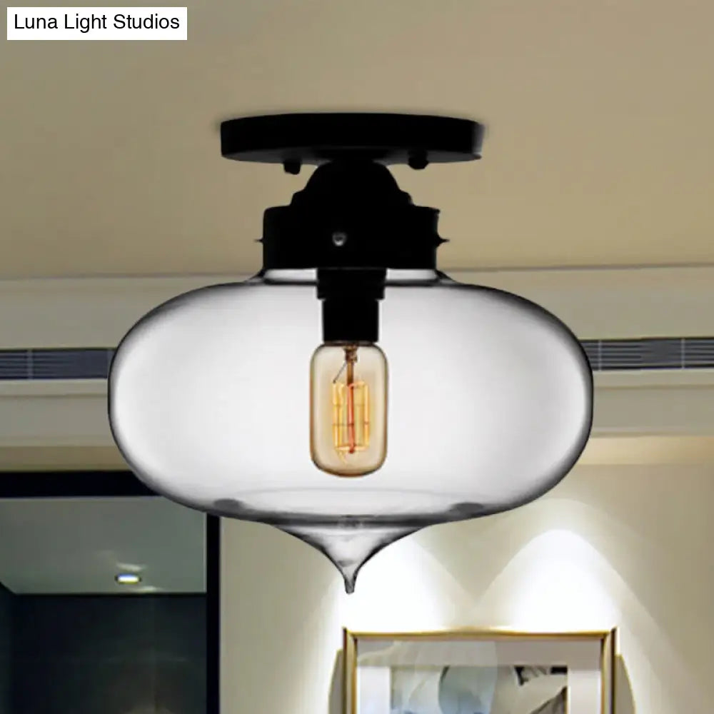 DecorBites™ DecorBites™ Sleek Black Industrial Semi Flush Light with Red/Brown/Amber Glass Oval Shade - Perfect for Dining Room Ceiling