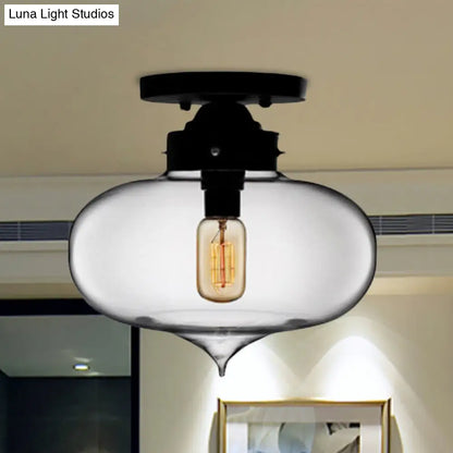 DecorBites™ DecorBites™ Sleek Black Industrial Semi Flush Light with Red/Brown/Amber Glass Oval Shade - Perfect for Dining Room Ceiling