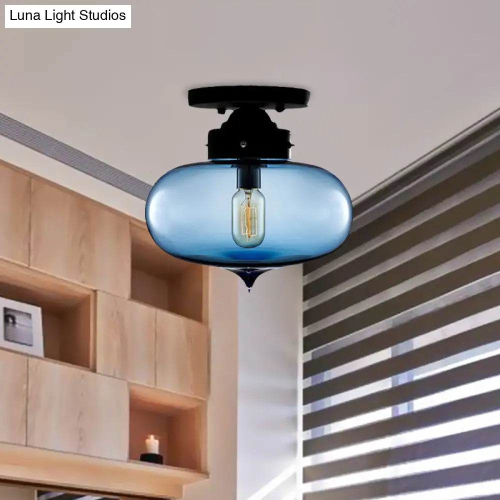 DecorBites™ DecorBites™ Sleek Black Industrial Semi Flush Light with Red/Brown/Amber Glass Oval Shade - Perfect for Dining Room Ceiling