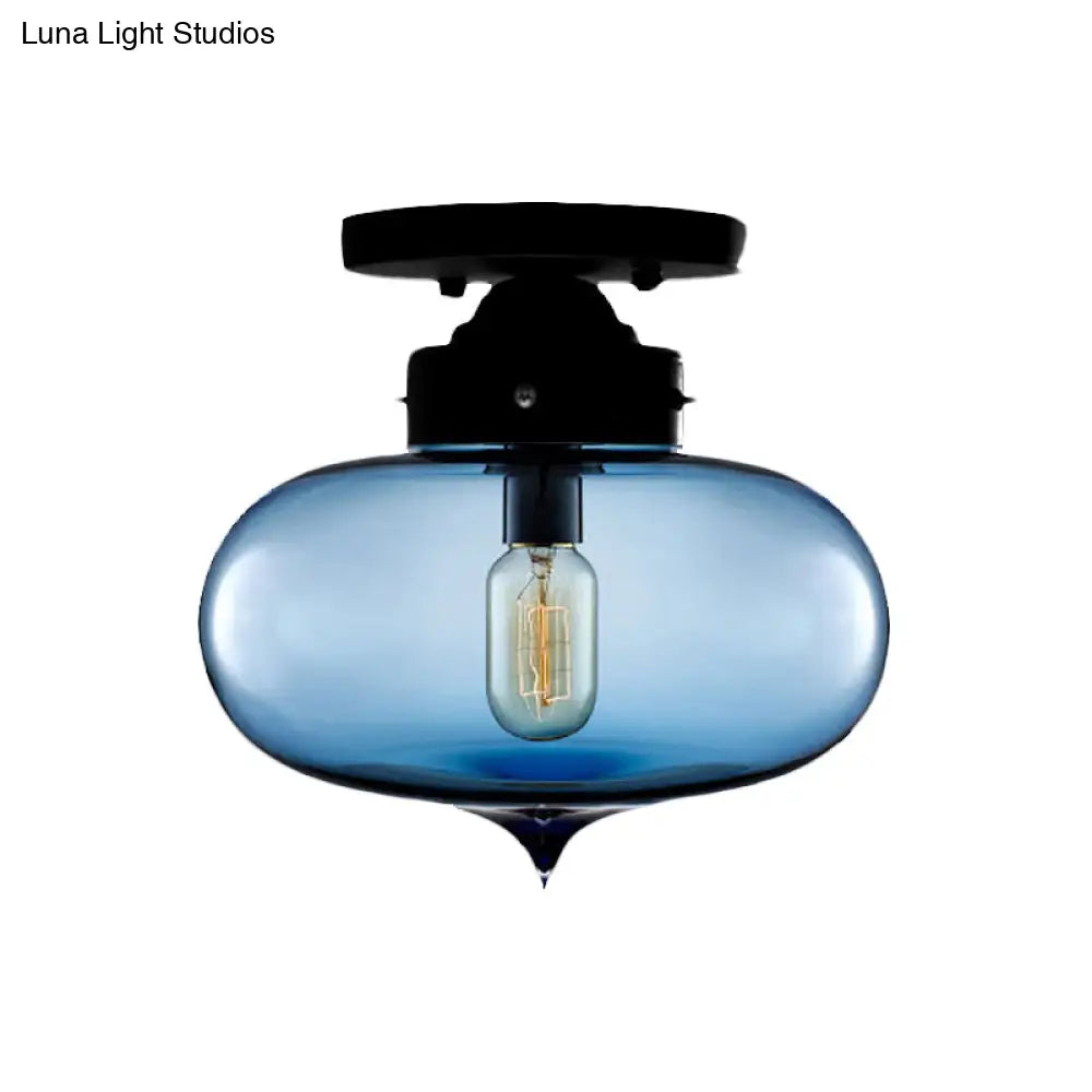 DecorBites™ DecorBites™ Sleek Black Industrial Semi Flush Light with Red/Brown/Amber Glass Oval Shade - Perfect for Dining Room Ceiling