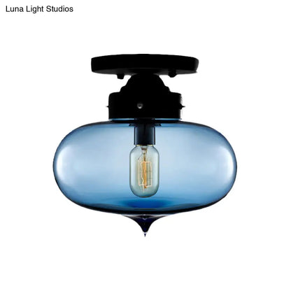 DecorBites™ DecorBites™ Sleek Black Industrial Semi Flush Light with Red/Brown/Amber Glass Oval Shade - Perfect for Dining Room Ceiling