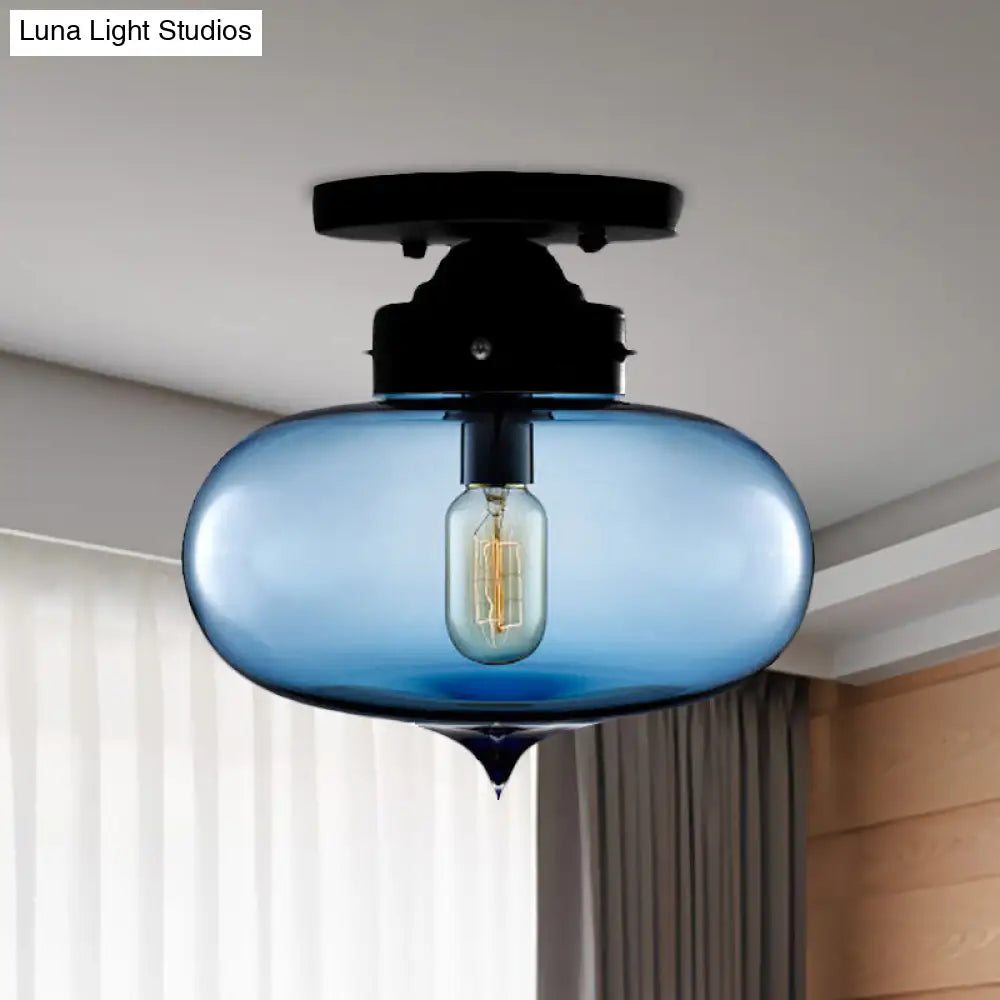 DecorBites™ DecorBites™ Sleek Black Industrial Semi Flush Light with Red/Brown/Amber Glass Oval Shade - Perfect for Dining Room Ceiling