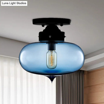 DecorBites™ DecorBites™ Sleek Black Industrial Semi Flush Light with Red/Brown/Amber Glass Oval Shade - Perfect for Dining Room Ceiling