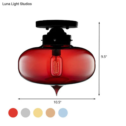 DecorBites™ DecorBites™ Sleek Black Industrial Semi Flush Light with Red/Brown/Amber Glass Oval Shade - Perfect for Dining Room Ceiling