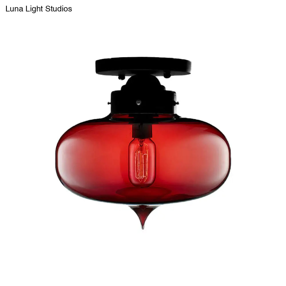 DecorBites™ DecorBites™ Sleek Black Industrial Semi Flush Light with Red/Brown/Amber Glass Oval Shade - Perfect for Dining Room Ceiling