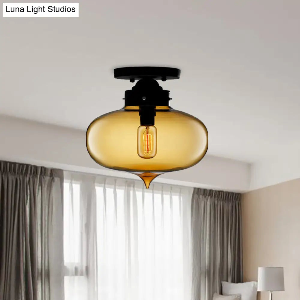 DecorBites™ DecorBites™ Sleek Black Industrial Semi Flush Light with Red/Brown/Amber Glass Oval Shade - Perfect for Dining Room Ceiling