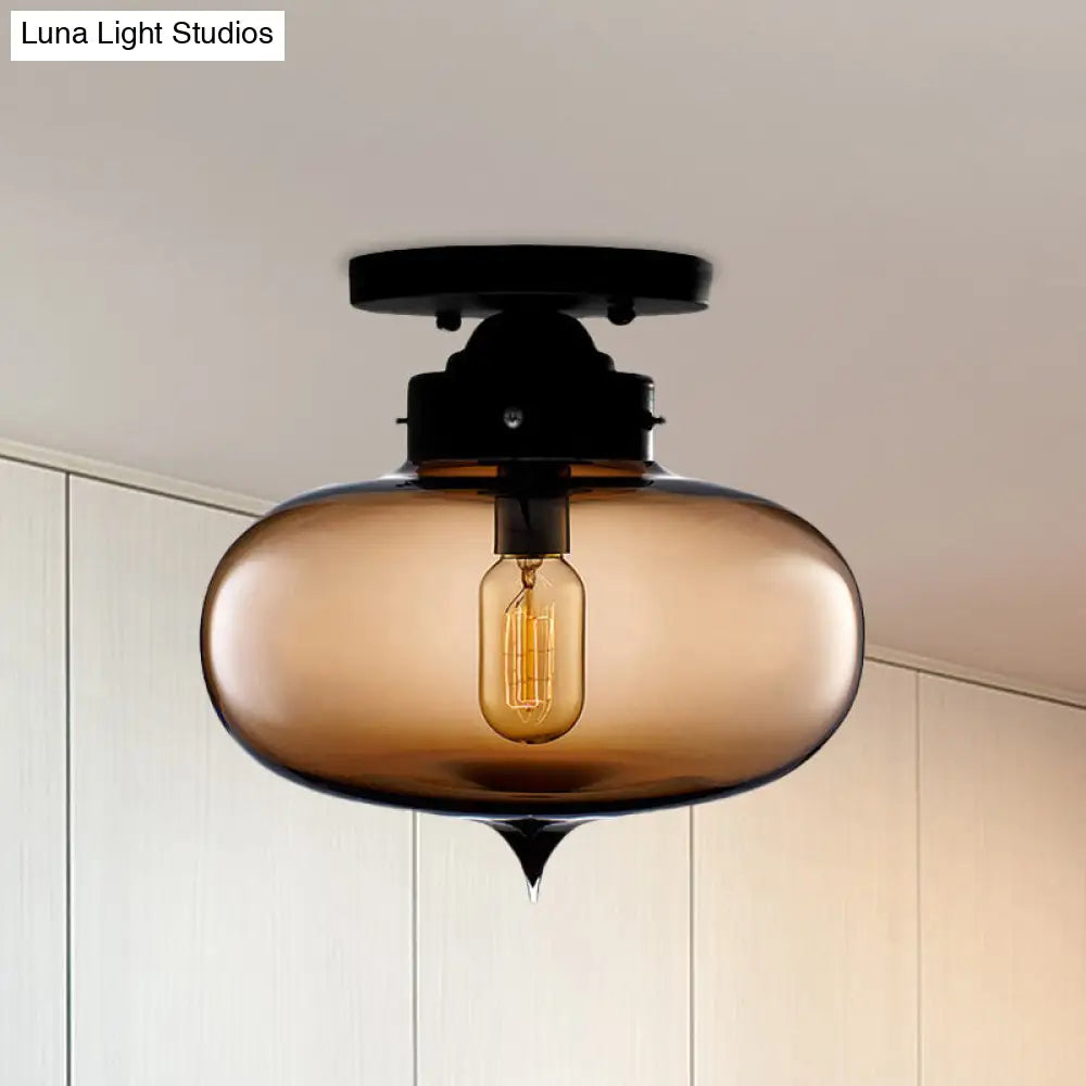 DecorBites™ DecorBites™ Sleek Black Industrial Semi Flush Light with Red/Brown/Amber Glass Oval Shade - Perfect for Dining Room Ceiling