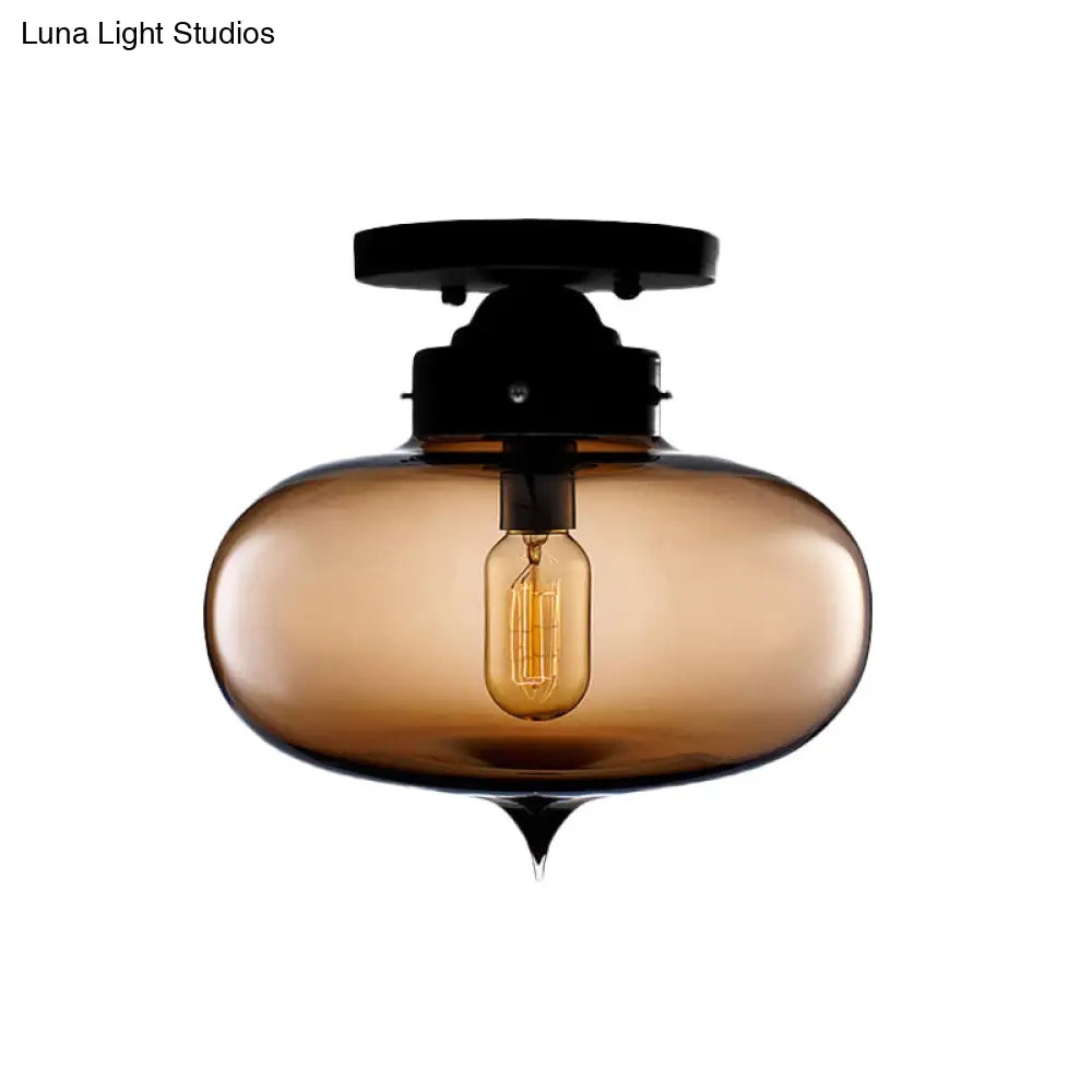 DecorBites™ DecorBites™ Sleek Black Industrial Semi Flush Light with Red/Brown/Amber Glass Oval Shade - Perfect for Dining Room Ceiling