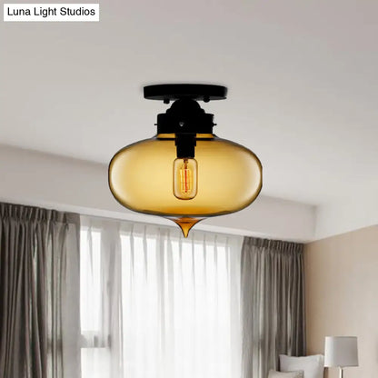 DecorBites™ DecorBites™ Sleek Black Industrial Semi Flush Light with Red/Brown/Amber Glass Oval Shade - Perfect for Dining Room Ceiling