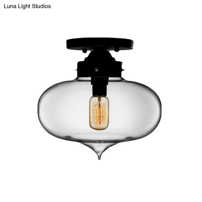 DecorBites™ DecorBites™ Sleek Black Industrial Semi Flush Light with Red/Brown/Amber Glass Oval Shade - Perfect for Dining Room Ceiling