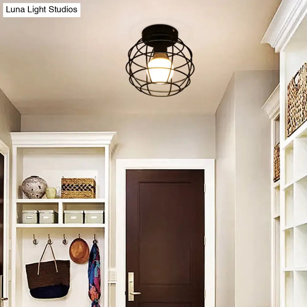 DecorBites™ DecorBites™ Sleek Black Iron 1-Light Semi Flush Ceiling Light - Industrial Style