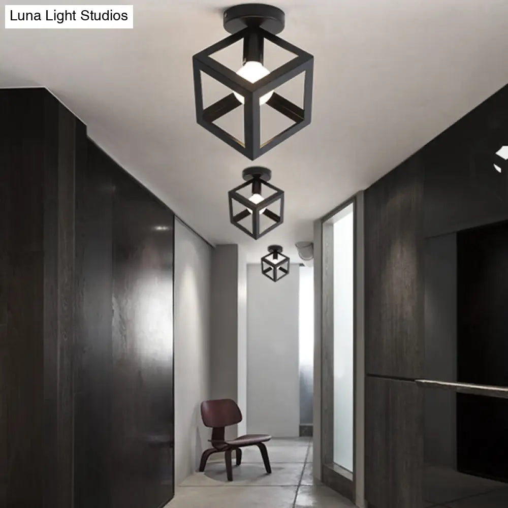 DecorBites™ DecorBites™ Sleek Black Iron 1-Light Semi Flush Ceiling Light - Industrial Style